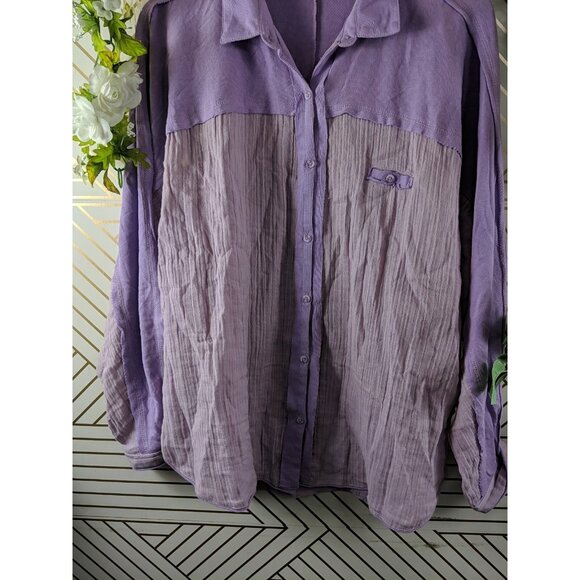 Urban Outfitters Out From Under Purple PALMER Gauze Like Button Up Collar Size L - Picture 4 of 9